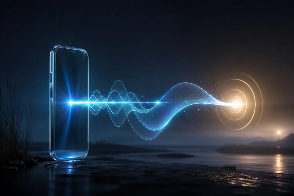 A phone answering in light across a dark marsh