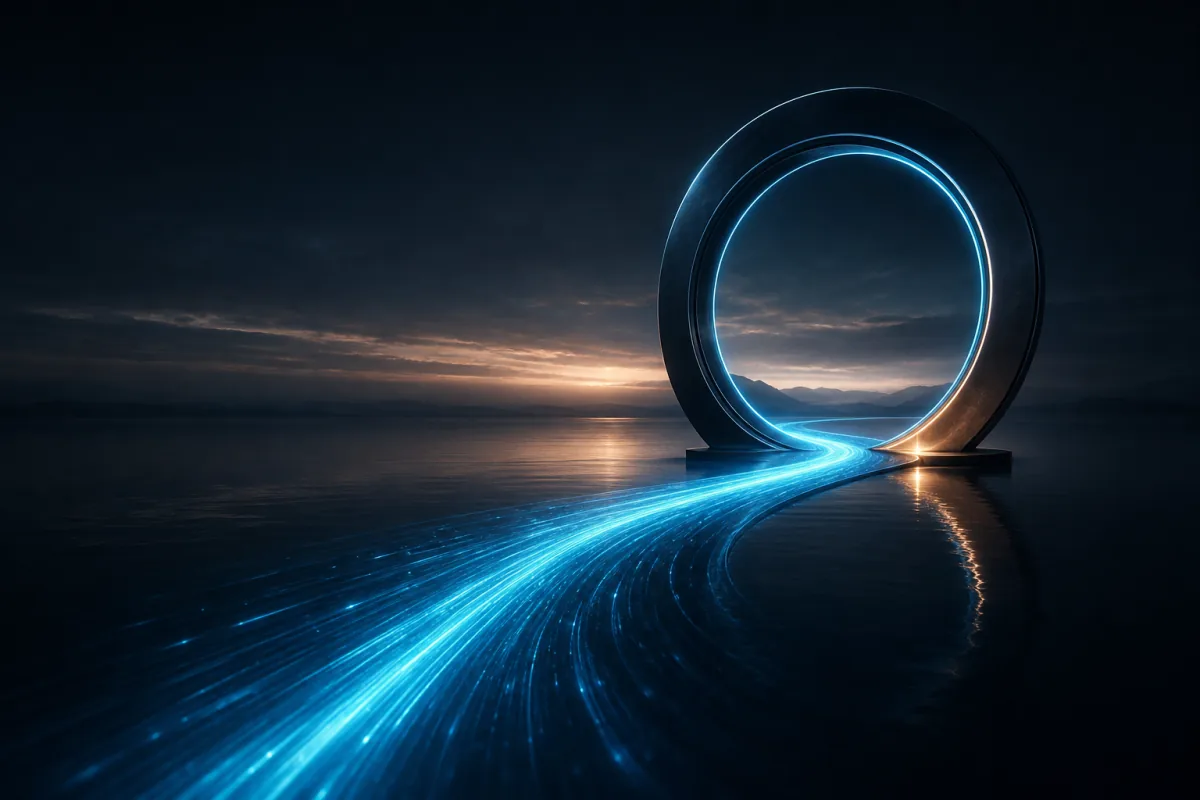 A ring of light closing over the water at dusk